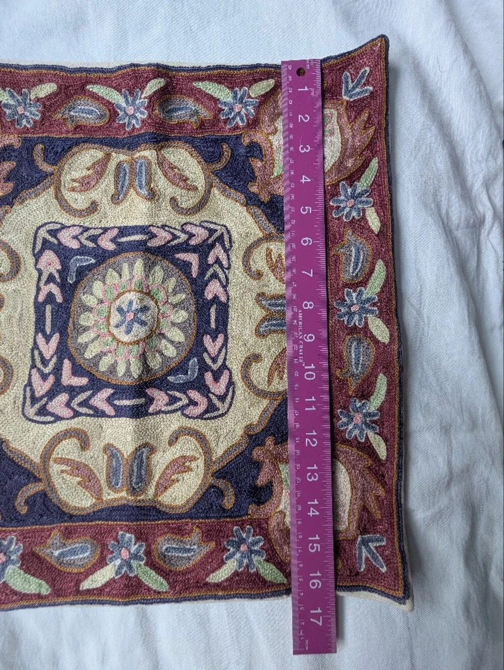 Floral Medallion Embroidered Square Pillow Cover